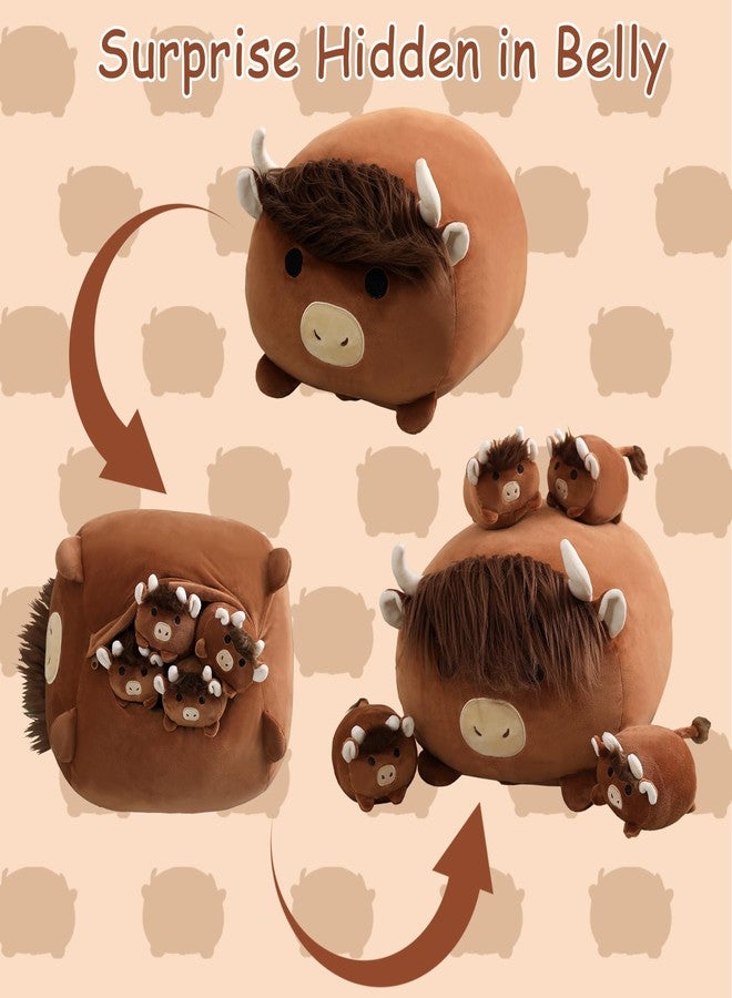 SQEQE Highland Cows Stuffed Animals 5 in 1, Cute Fluffy Cow Plush with 4 Babies in Tummy, Soft Highland Cattle Kid Bedtime for Christmas Valentine's Birthday Gifts, Plushies Decor for Boys Girls - Image 3